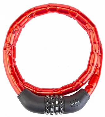 Трос-замок 81601 с шифром, со стальными звеньями, 18x1000 мм, красный 540047
